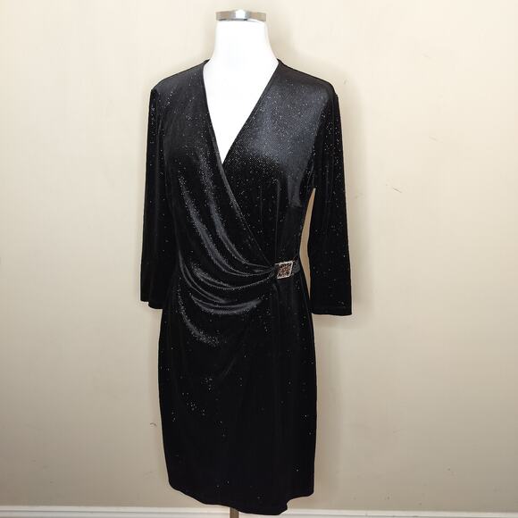 Anne Klein Sequin Paillette Faux Wrap Dress Party Cocktail Shimmer - Picture 1 of 11